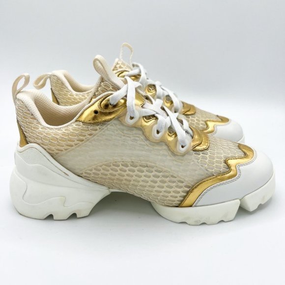 Christian Dior Mesh D-Connect Sneakers 37.5 Gold - Picture 2 of 11